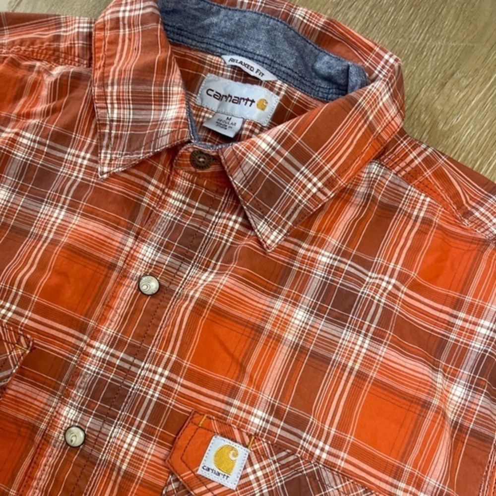 Carhartt Men’s M Red Plaid Relaxed Fit‎ Short Sleeve Button Front Shirt